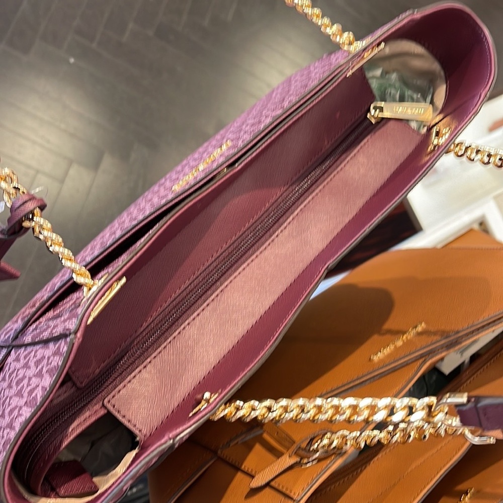 Michael Kors Jet Set Travel Large Chained Tote Shoulder Bag MK Bordeaux Multi - Picture 12 of 16